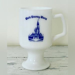 Vintage Walt Disney World Castle Milk Glass Footed Souvenir Mug 1980s Coffee Cup